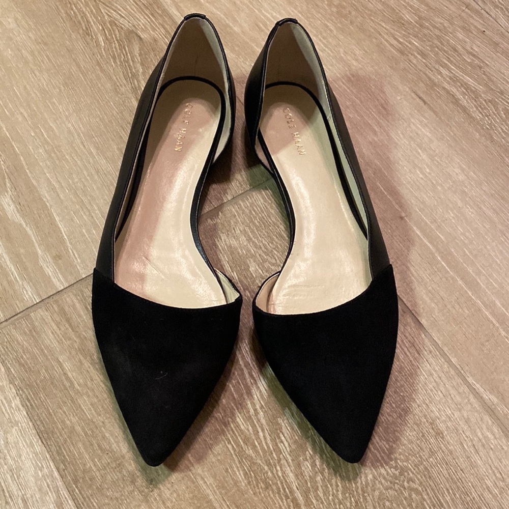 Cole Haan Black Suede and Leather Point D’orsay Flats - Picture 2 of 11